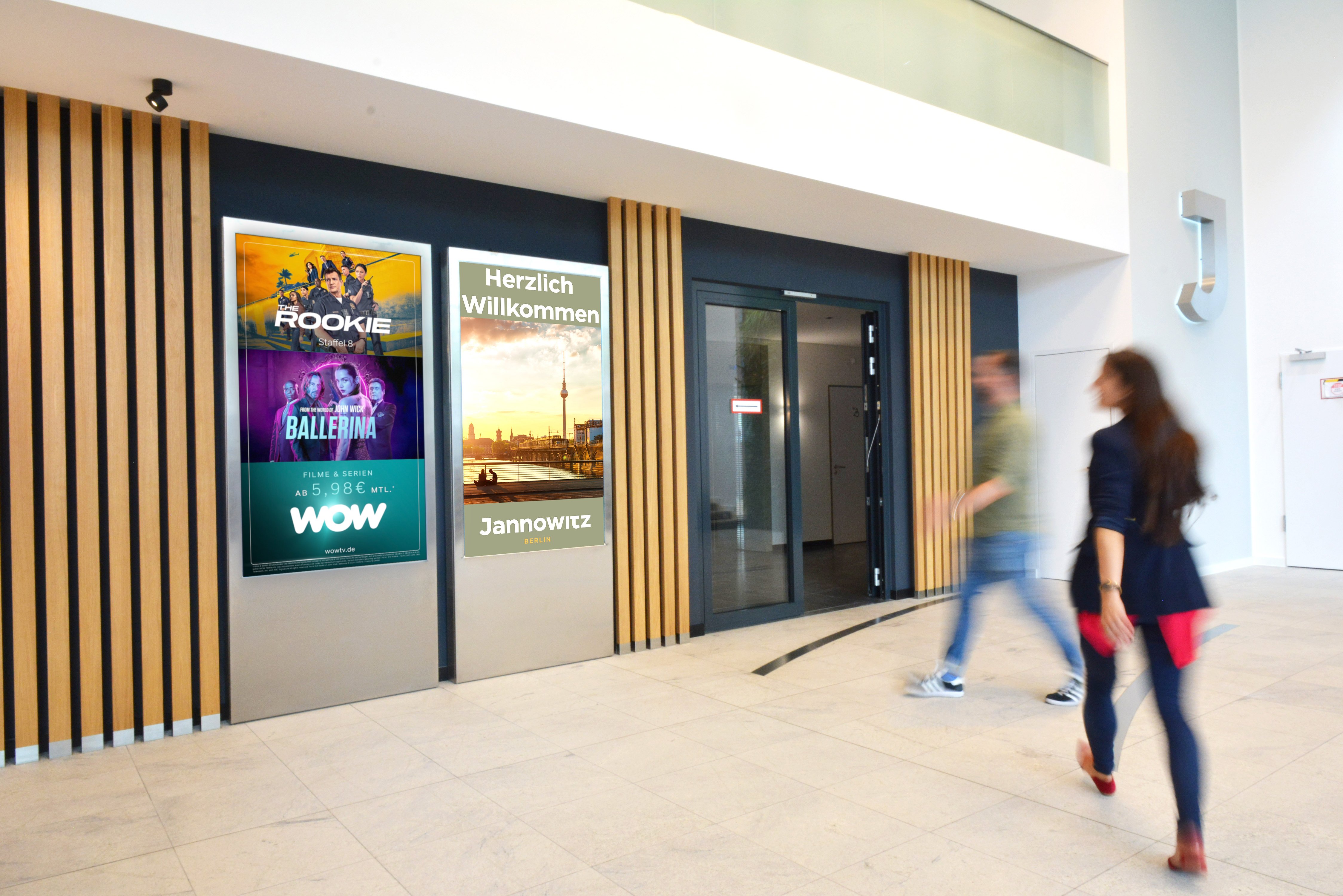 Sky / WOW streaming campaign on ECN screen · Jannowitz Center Berlin · premium office DOOH