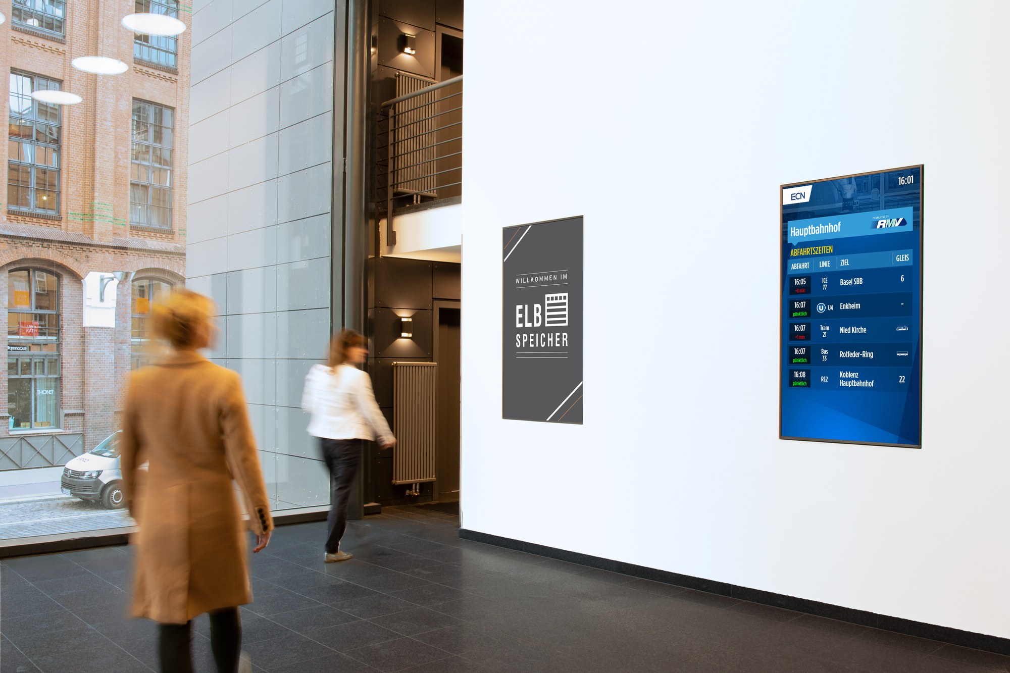 ECN office DOOH advertising network · Germany · Frankfurt, Munich, Düsseldorf, Hamburg, Berlin, Stuttgart